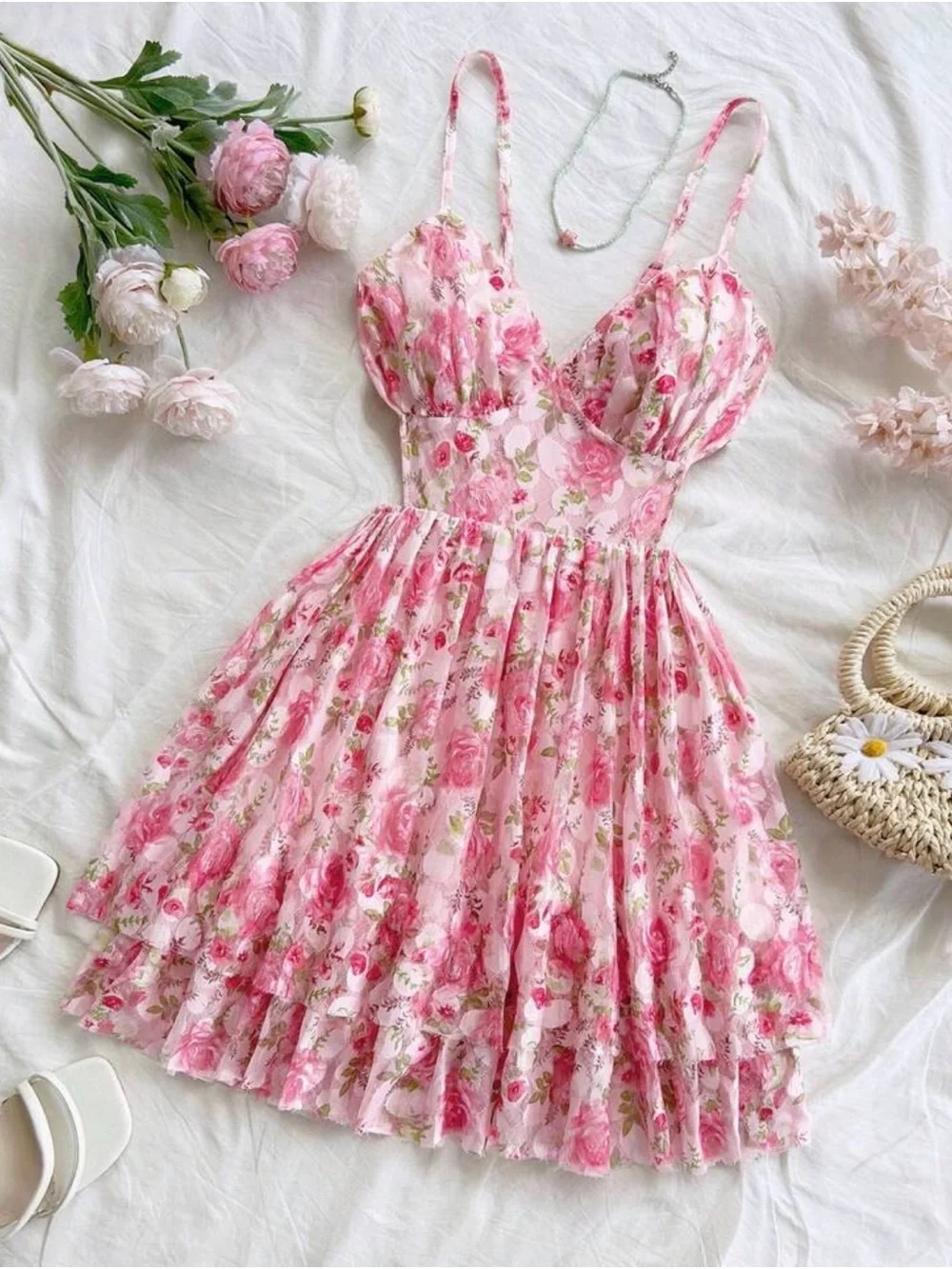 Pink Floral Ruffled Sundress - Picture 3 of 7